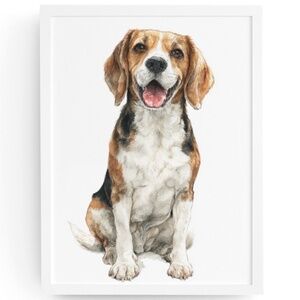 Watercolor Beagle Portrait Wall Art Print Poster, Unframed - Pet Artwork